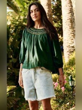 THE GREAT. Deep Green Embroidered Yoke Stunning